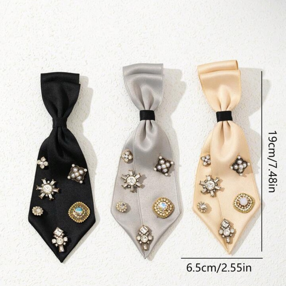 Elegant Brooch, Tie Necklace with embellishments in Beige, Black and Grey NWT